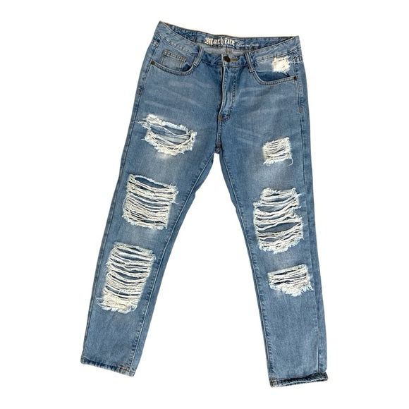 Machine Ripped Blue Jeans (LINED) - Picture 1 of 8